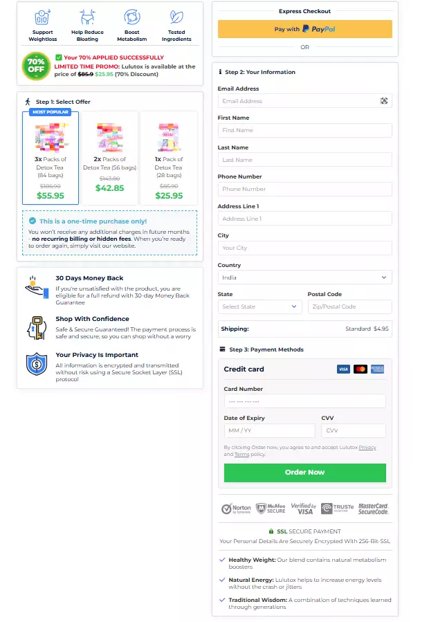 Lulutox Detox Tea Order Page